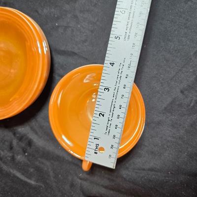 vintage Fire-King Peach Lusterware Banded pattern-Saucers and Mugs Retro Orange glassware dishes -