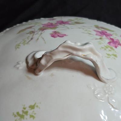 Vintage floral serving bowls - Homer Laughlin - W. Austria lidded vegetable dish - Zeh, Scherzer & Co oval dish = Hand painted salt...