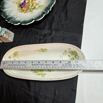 Vintage floral serving bowls - Homer Laughlin - W. Austria lidded vegetable dish - Zeh, Scherzer & Co oval dish = Hand painted salt...