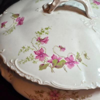 Vintage floral serving bowls - Homer Laughlin - W. Austria lidded vegetable dish - Zeh, Scherzer & Co oval dish = Hand painted salt...