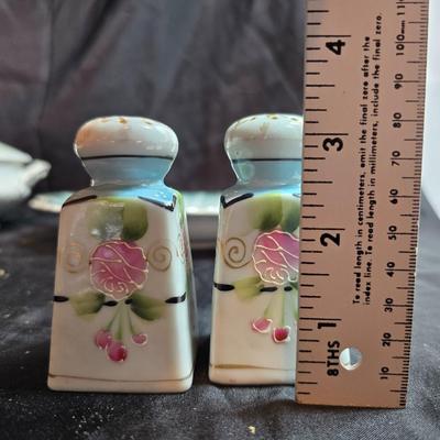 Vintage floral serving bowls - Homer Laughlin - W. Austria lidded vegetable dish - Zeh, Scherzer & Co oval dish = Hand painted salt...