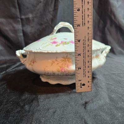 Vintage floral serving bowls - Homer Laughlin - W. Austria lidded vegetable dish - Zeh, Scherzer & Co oval dish = Hand painted salt...