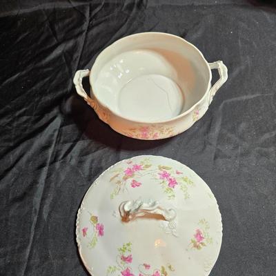 Vintage floral serving bowls - Homer Laughlin - W. Austria lidded vegetable dish - Zeh, Scherzer & Co oval dish = Hand painted salt...