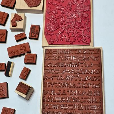Assortment of stamps for crafting - mostly Aztec designs -
