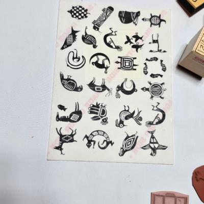 Assortment of stamps for crafting - mostly Aztec designs -