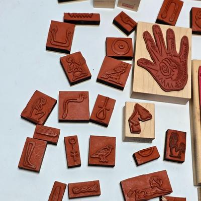 Assortment of stamps for crafting - mostly Aztec designs -