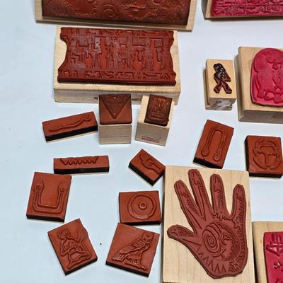 Assortment of stamps for crafting - mostly Aztec designs -