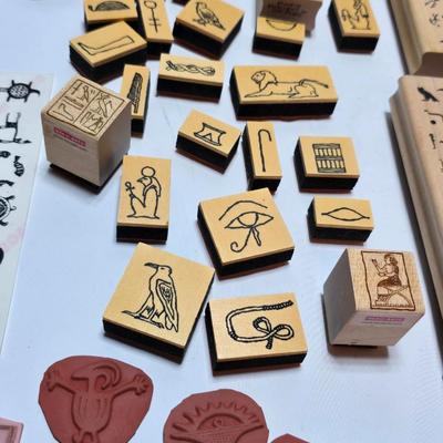Assortment of stamps for crafting - mostly Aztec designs -