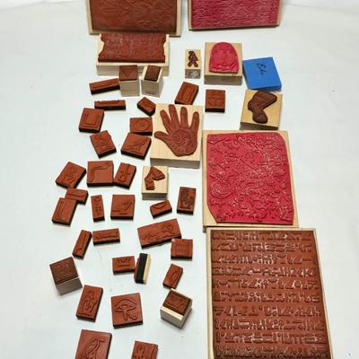 Assortment of stamps for crafting - mostly Aztec designs -