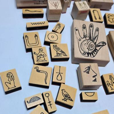 Assortment of stamps for crafting - mostly Aztec designs -
