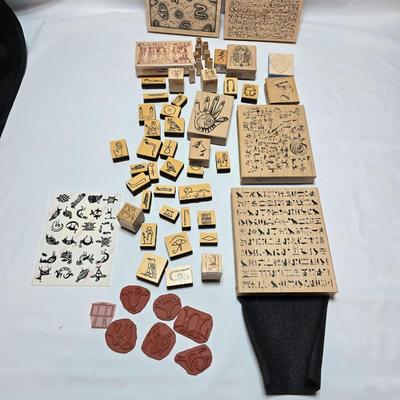 Assortment of stamps for crafting - mostly Aztec designs -