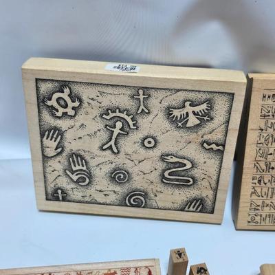 Assortment of stamps for crafting - mostly Aztec designs -