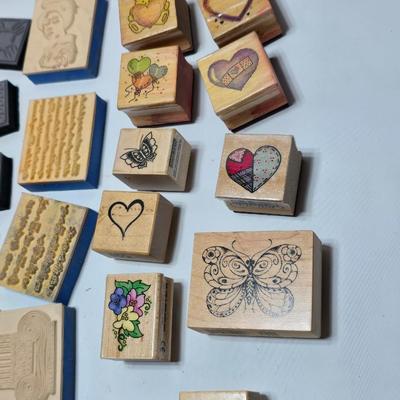 Wide variety of stamp blocks for crafting - Hearts -bugs-foreign letters- flowers - and many others!