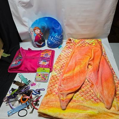 Mermaid tail blanket - assortment of hair accessories - mermaid neck pillow - and more