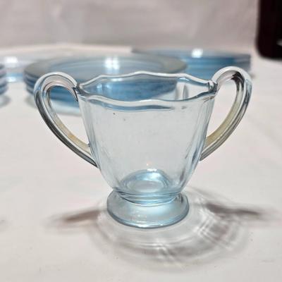 Vintage Fostoria Fairfax Azure Blue dinnerware serveware / glassware - assorted pieces - not complete
