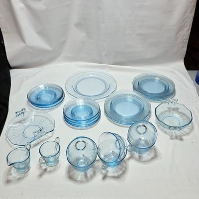 Vintage Fostoria Fairfax Azure Blue dinnerware serveware / glassware - assorted pieces - not complete
