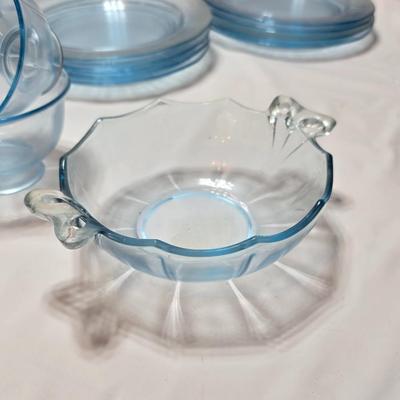 Vintage Fostoria Fairfax Azure Blue dinnerware serveware / glassware - assorted pieces - not complete