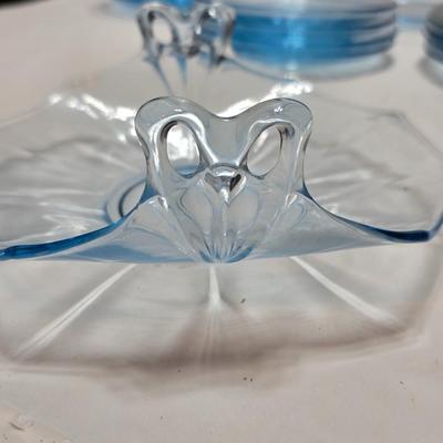 Vintage Fostoria Fairfax Azure Blue dinnerware serveware / glassware - assorted pieces - not complete