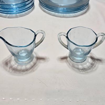Vintage Fostoria Fairfax Azure Blue dinnerware serveware / glassware - assorted pieces - not complete