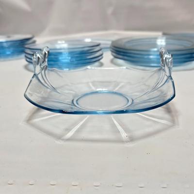 Vintage Fostoria Fairfax Azure Blue dinnerware serveware / glassware - assorted pieces - not complete