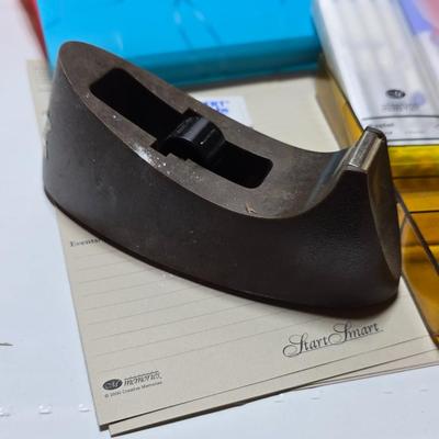 Office items - tape dispenser - old pencil sharpeners - brief case - files - folders- markers and more