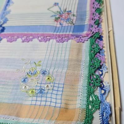 At least 10 Vintage embroidered kerchiefs - and Spunwell pillowcases in original boxes -