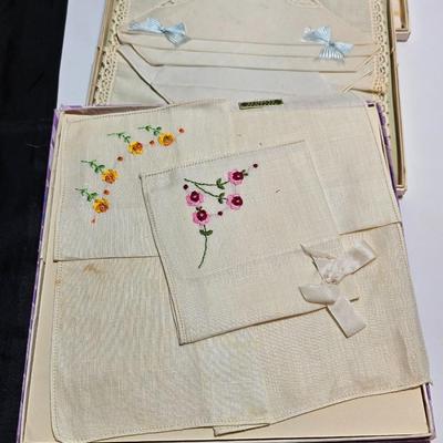 At least 10 Vintage embroidered kerchiefs - and Spunwell pillowcases in original boxes -