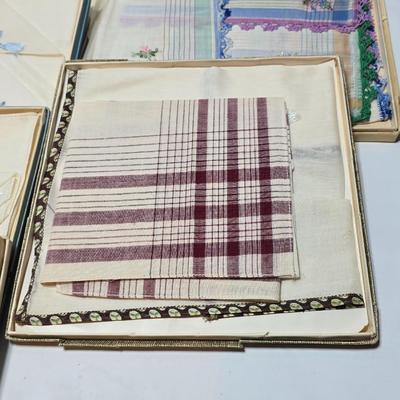 At least 10 Vintage embroidered kerchiefs - and Spunwell pillowcases in original boxes -