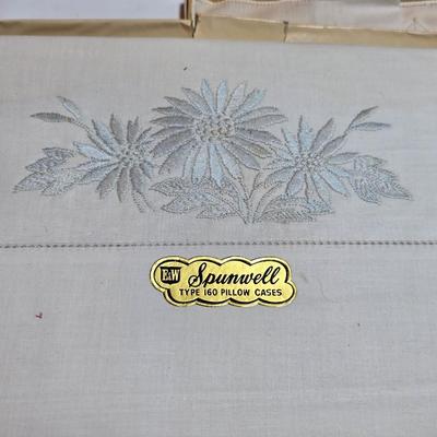 At least 10 Vintage embroidered kerchiefs - and Spunwell pillowcases in original boxes -