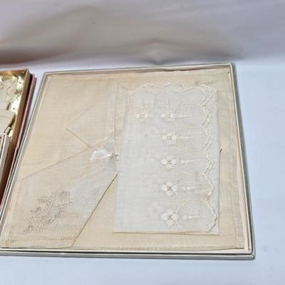 At least 10 Vintage embroidered kerchiefs - and Spunwell pillowcases in original boxes -