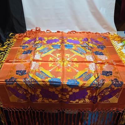 Beautiful large vintage embroidered silk Dorje Cloth - scarf -