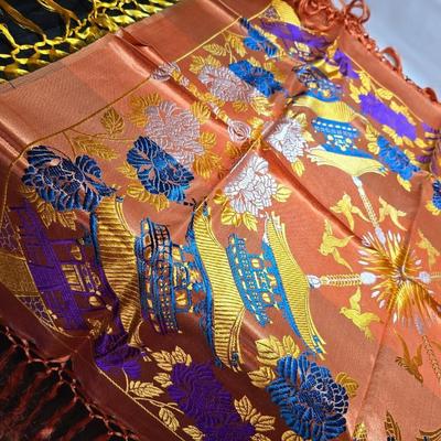 Beautiful large vintage embroidered silk Dorje Cloth - scarf -