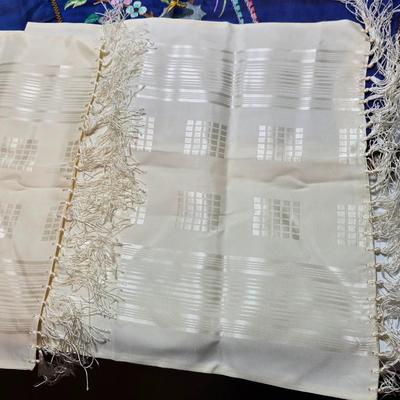Two Beautiful Vintage Hand Embroidered Asian Floral & quail Design Panel on Silk / Decorative Pillow Covers with table runner