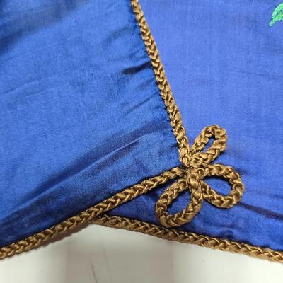 Two Beautiful Vintage Hand Embroidered Asian Floral & quail Design Panel on Silk / Decorative Pillow Covers with table runner