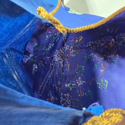 Two Beautiful Vintage Hand Embroidered Asian Floral & quail Design Panel on Silk / Decorative Pillow Covers with table runner