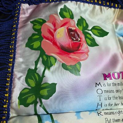 vintage souvenir satin pillowcase with a poem titled "To My Sister" and "To my Mother"