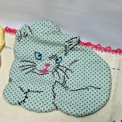 Assortment of embroidered cloth - flowers, cats and other cute patterns