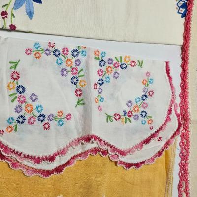 Assortment of embroidered cloth - flowers, cats and other cute patterns