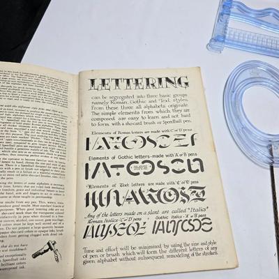 Box of crafting supplies - stencils - die cuts - scissors and more