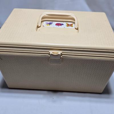 Box of crafting supplies - stencils - die cuts - scissors and more