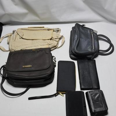 Collection of purses and small wallets - including vintage 1960's beaded purse with Bakelite handle Kiss lock purse -