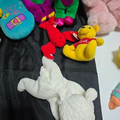 Huge assortment of plush characters - Disney - Looney toons - Barney % friends - animals - Ty and more
