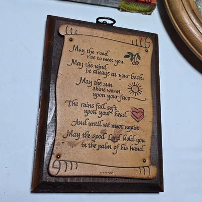 Vintage picture frame, wall shelf, wood framed mirror, wall clock, and more