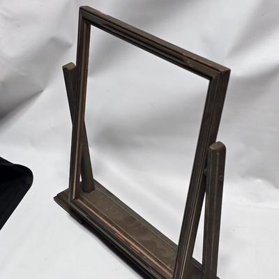 Vintage picture frame, wall shelf, wood framed mirror, wall clock, and more