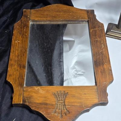 Vintage picture frame, wall shelf, wood framed mirror, wall clock, and more