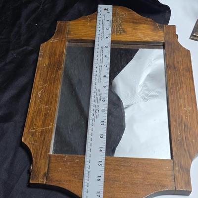 Vintage picture frame, wall shelf, wood framed mirror, wall clock, and more