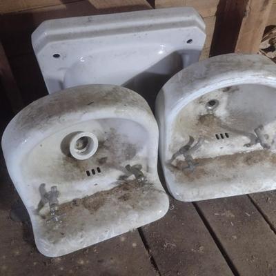 Set of Three Vintage Porcelain Single Basin Sinks