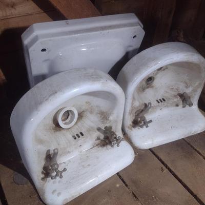 Set of Three Vintage Porcelain Single Basin Sinks