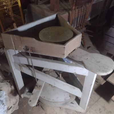 Vintage Wood Framed Foot Pedal Potter's Wheel