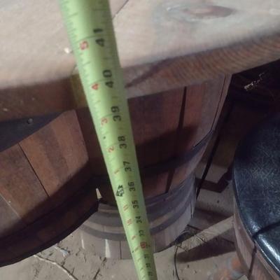 Vintage Wood Barrel Three Piece Bar and Stool Set